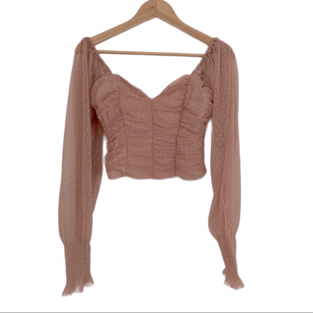 Dusty Pink blush Fashion Nova Sheer Ruched Corset puff sleeve Crop top XS
